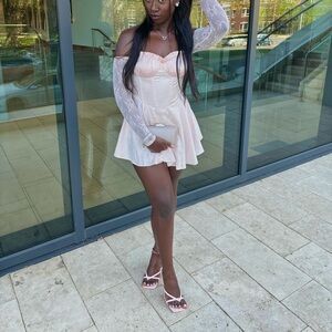 Blush satin mini lace dress